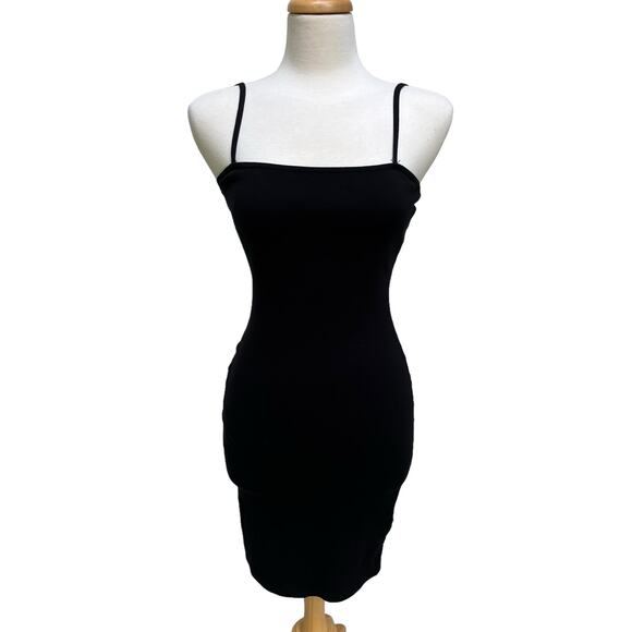 Topshop Dresses & Skirts - Topshop Mini Dress Sz 2 Black Spaghetti Strap Slip Bodycon Y2K LBD Cotton Basic